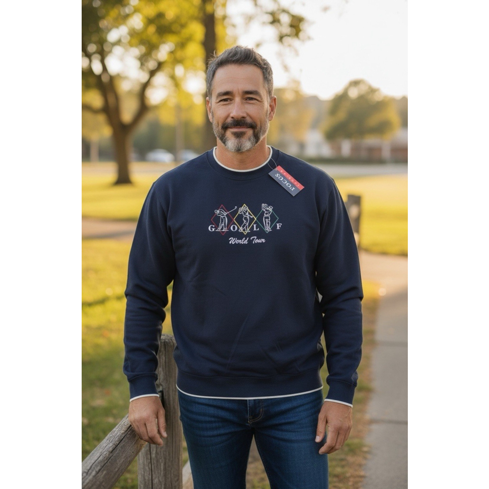 Vintage Blue Golf World Mens XL Pullover Embroidered Sweatshirt Focus America